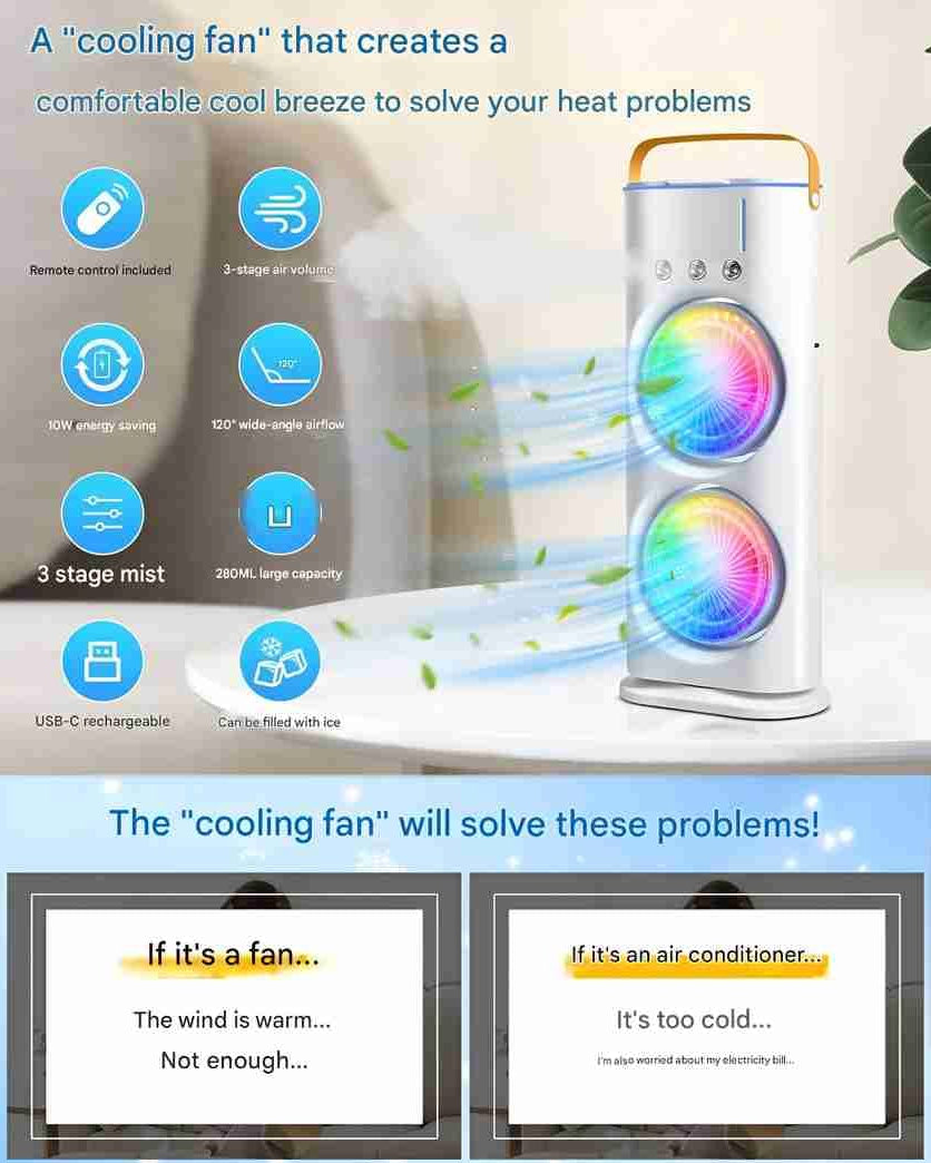 Portable Dual Fan Rechargeable Cooler Cum A/C