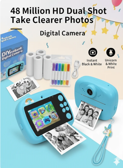 Kids Instant Print Camera 📸   Print Photos Instantly – No Ink Needed!