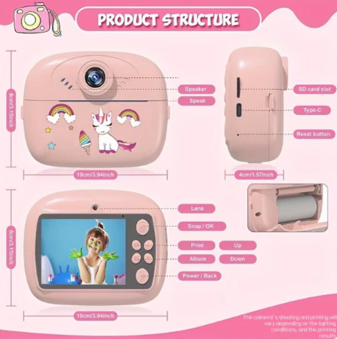 Kids Instant Print Camera 📸   Print Photos Instantly – No Ink Needed!