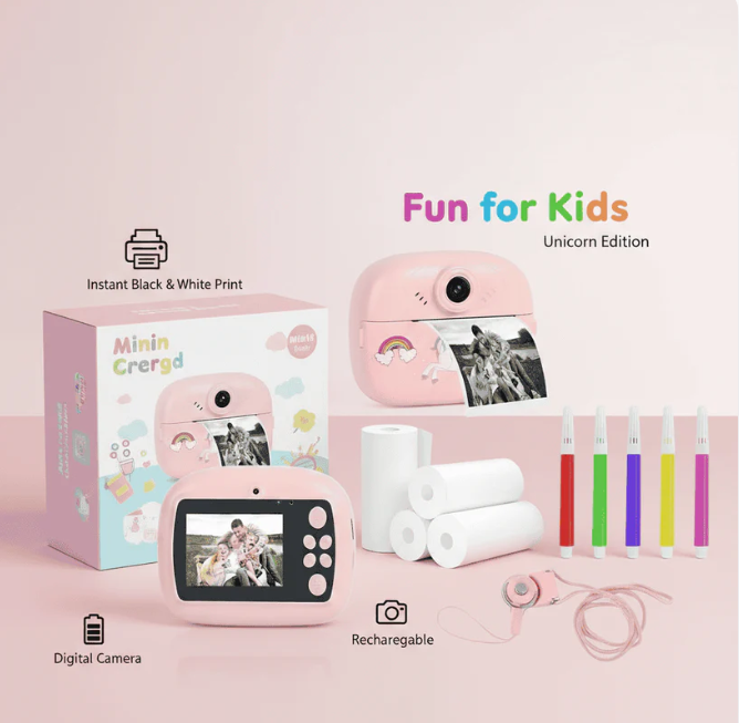 Kids Instant Print Camera 📸   Print Photos Instantly – No Ink Needed!