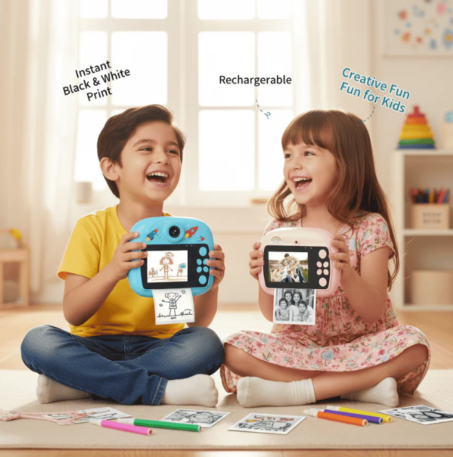 Kids Instant Print Camera 📸   Print Photos Instantly – No Ink Needed!